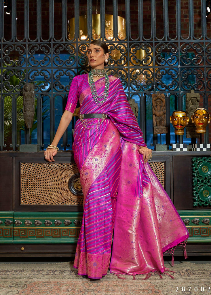 Magenta Pink Floral Woven Kanjivaram Silk Saree