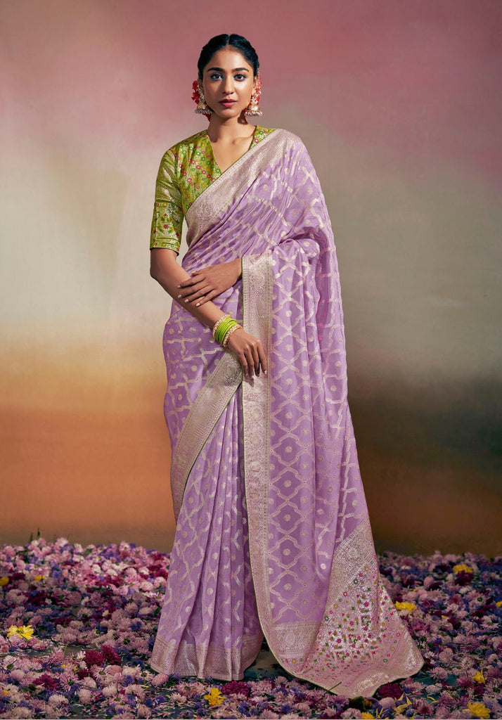Shop Violet Color Zari Weaving Litchi Silk Saree Festive Wear Online at  Best Price | Cbazaar