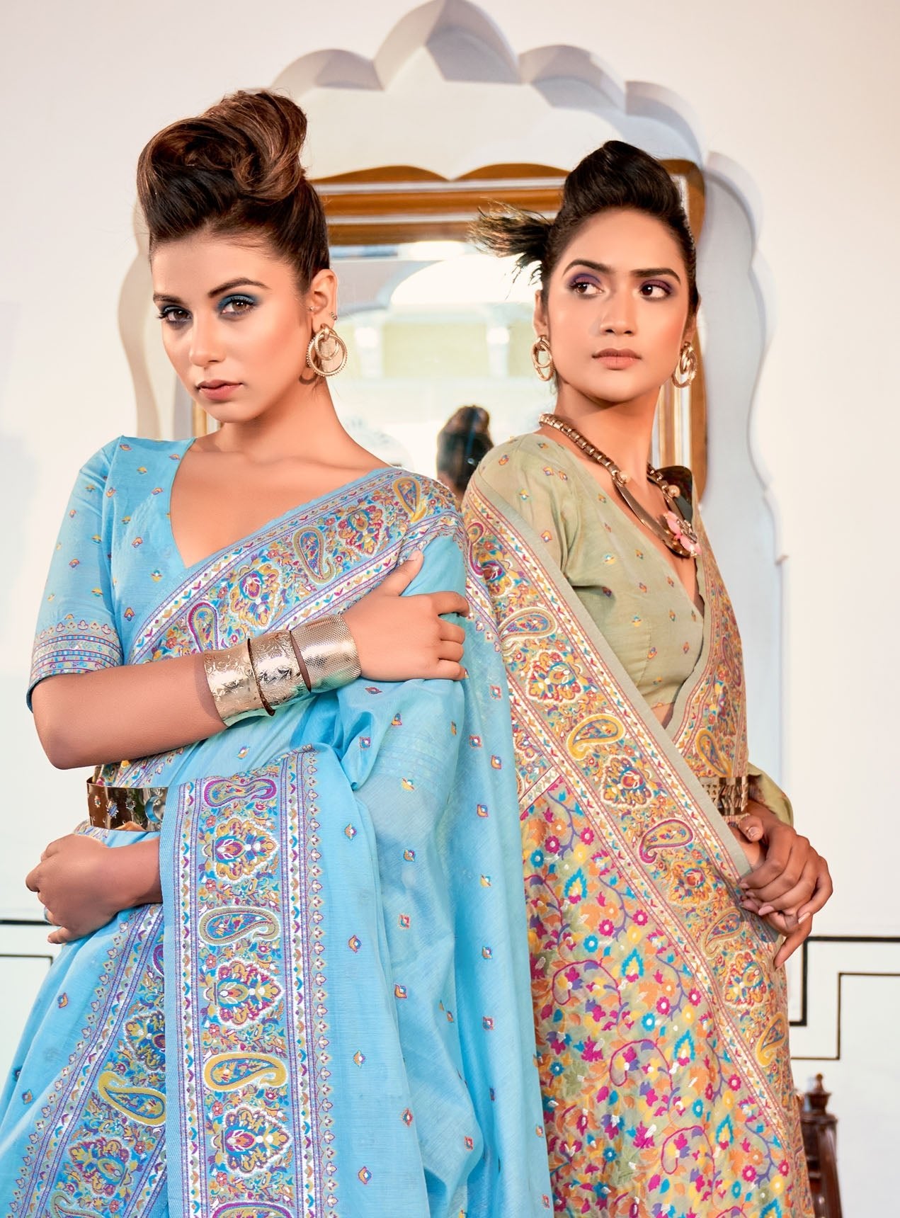 Pale Green Kashmiri Modal Weaving Silk Saree TYAAR INDIA pale-green-kashmiri-modal-weaving-silk-saree-tyaar-india