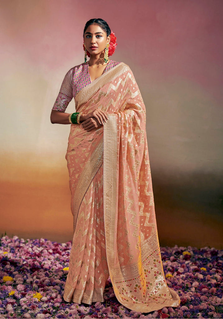 Buy Peach Color Saree Sari With Stitched Blouse Ready to Wear Silk Saree  Indian Wedding Saree Designer Banarasi Saree Partywear, Rr-saptapadi Online  in India - Etsy